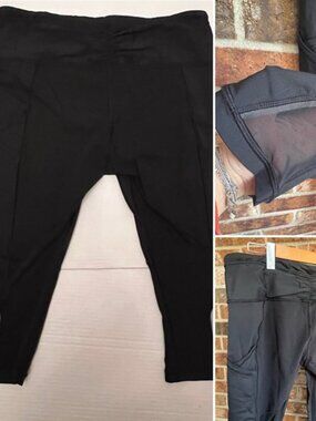 Lululemon Women Black Mesh Cropped Workout Leggings Size 12
